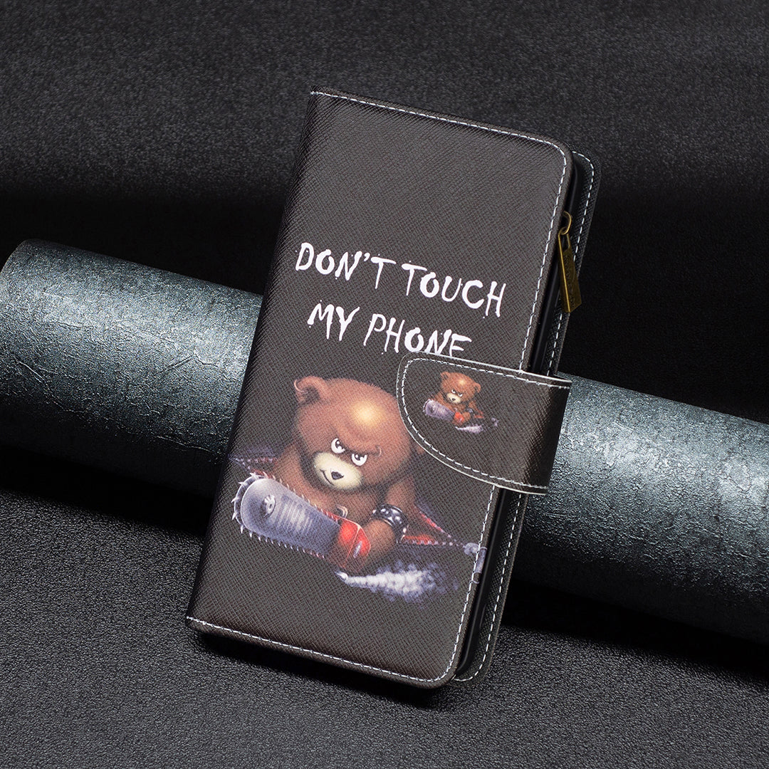 BF03 Zipper Pocket Phone Cover for iPhone 15 Pro Max , Pattern Printing Stand PU Leather Wallet Case - Bear BF03 Zipper Pocket Phone Cover for iPhone 15 Pro Max , Pattern Printing Stand PU Leather Wallet Case - Bear
